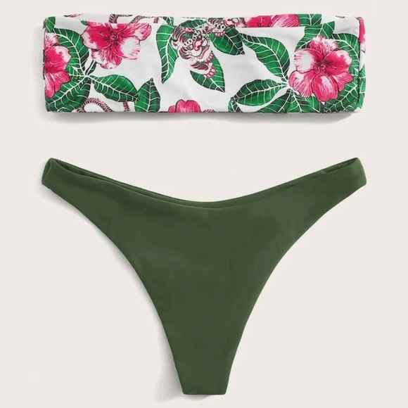 LAST 1 Tiger & floral bandeau green cheeky bottoms - Picture 3 of 3